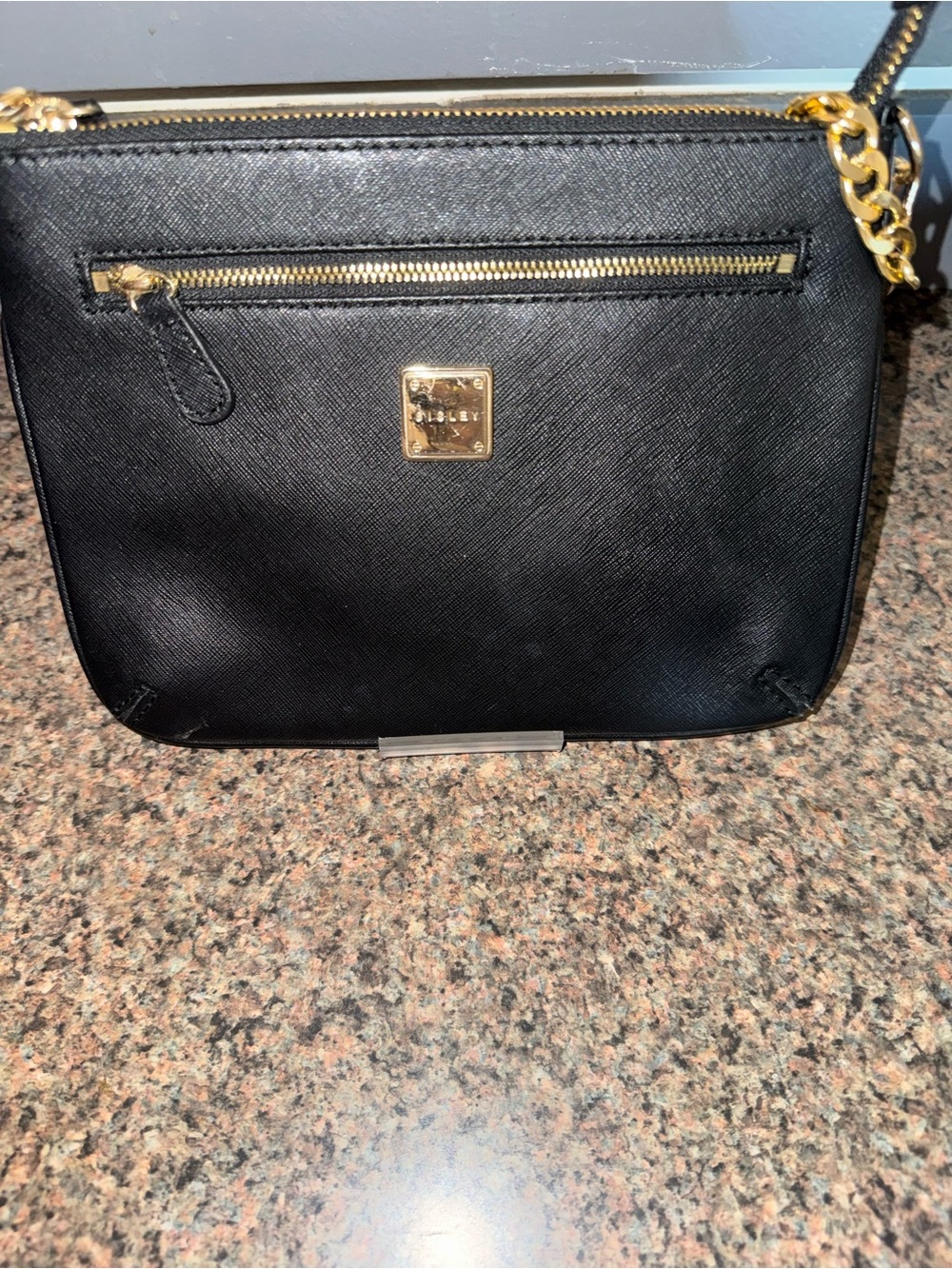 Sisley Black Saffiano leather Wristlet EUC
